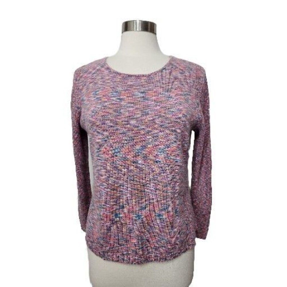 RELATIVITY Women Sweater Plus  1X Pink Ribbed Knit Long Sleeve Pullover Cotton